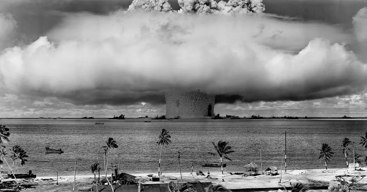 explosion, mushroom cloud, nuclear explosion, nuclear weapon test, atomic bomb testing, nuclear weapon, operation crossroads, crossroads baker, bikini atoll, ex