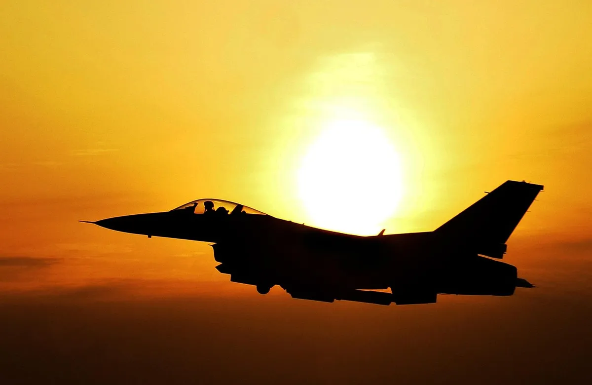 sunrise, airplane, fighter, silhouette, sun, dusk, nature, twilight, aircraft, flight, flying, air force, us air force, sky, jet, military, defense