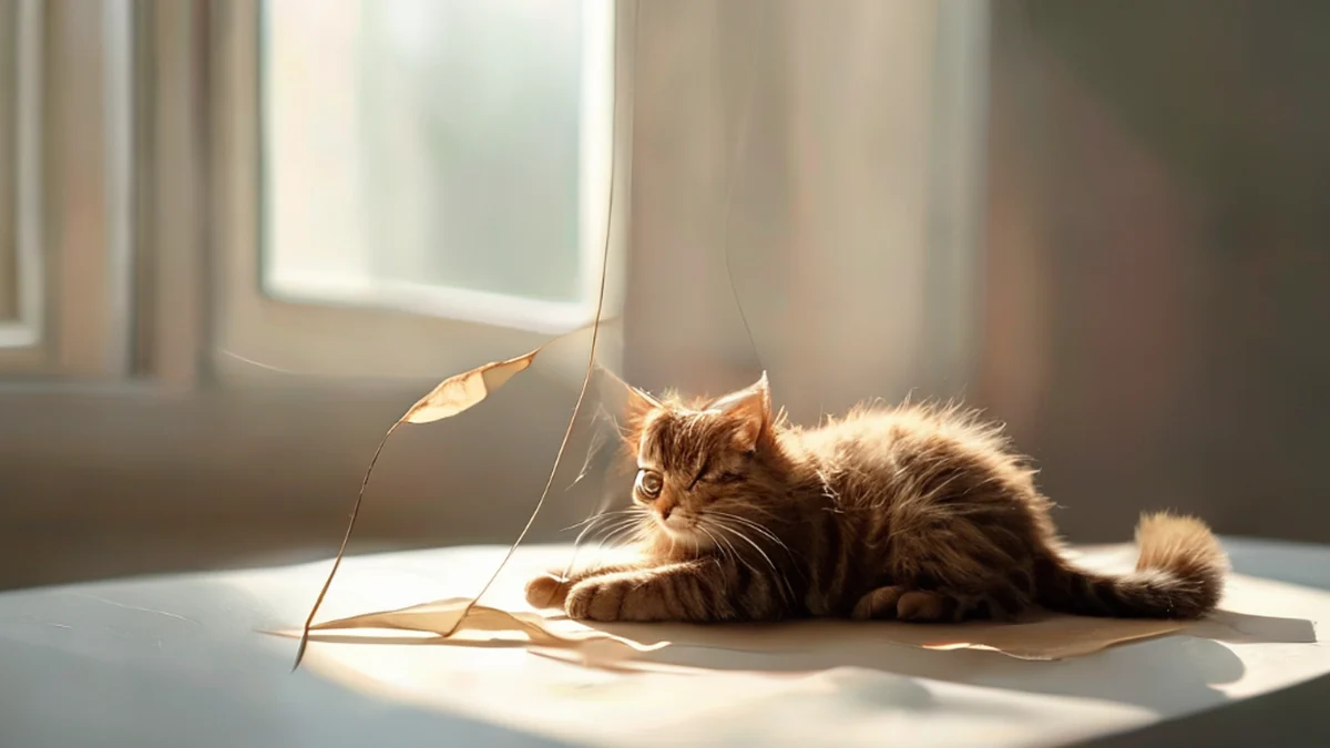 Ein Katze fliegt einen Kite im Himmel.